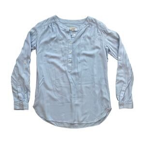Ann Taylor LOFT Rayon Blouse Womens XS Blue Button Henley Top